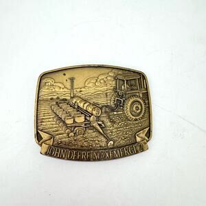 John Deere Maxmerge Vintage 90s Brass Tractor Belt Buckle